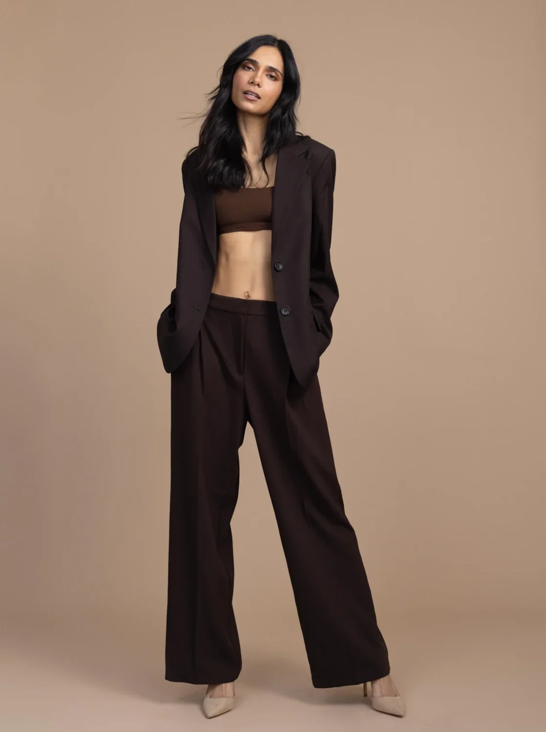 Yashi Verma James in a tailored black fashion look